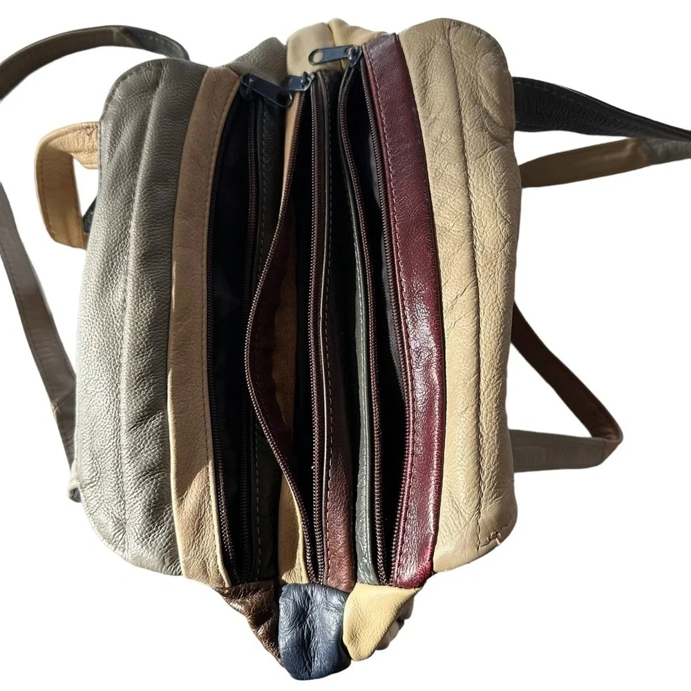 VINTAGE PATCHWORK COLORBLOCK LEATHER SHOULDER HOBO STRAP PURSE